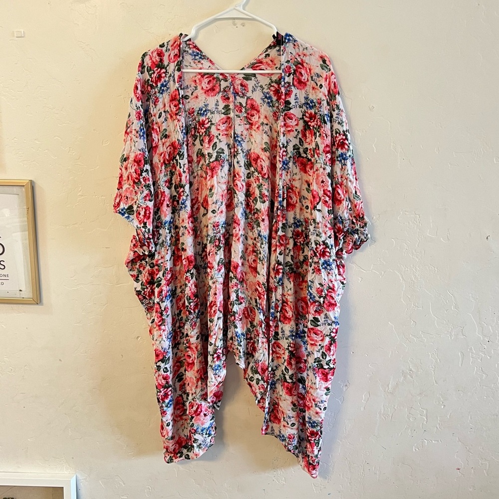 Krush Pink & White Floral Print Kimono Large